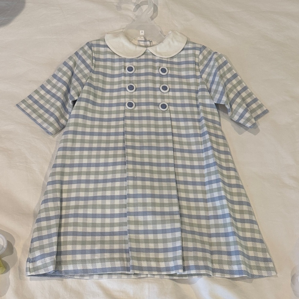bella bliss Blue and White Checkered Kids Dress